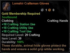 In-game tooltip for Lomshir Craftsman Gloves
