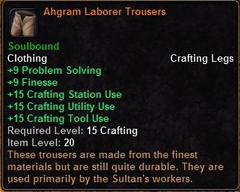 In-game tooltip for Ahgram Laborer Trousers