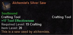 In-game tooltip for Alchemist's Silver Saw