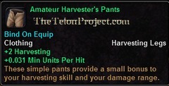 In-game tooltip for Amateur Harvester's Pants