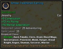 In-game tooltip for Amber Feathered Earring