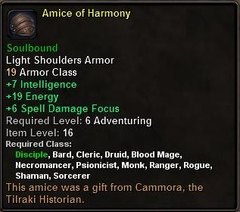 In-game tooltip for Amice Of Harmony