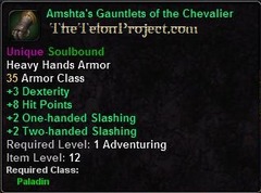 In-game tooltip for Amshta's Gauntlets of the Chevalier
