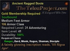 In-game tooltip for Ancient Ragged Boots