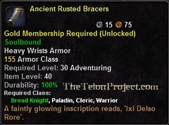 In-game tooltip for Ancient Rusted Bracers