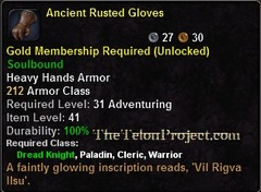 In-game tooltip for Ancient Rusted Gloves