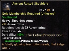 In-game tooltip for Ancient Rusted Shoulders