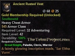 In-game tooltip for Ancient Rusted Vest