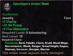 In-game tooltip for Apenlippe's Amber Mask
