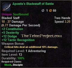 In-game tooltip for Apostle's Bladestaff of Battle