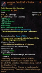 In-game tooltip for Arazmus, Fated Staff of Ending Terror