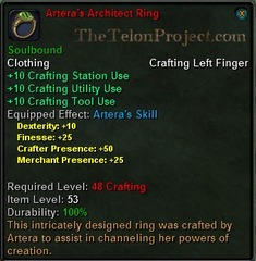 In-game tooltip for Artera's Architect Ring