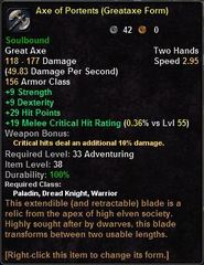 In-game tooltip for Axe Of Portents (Greataxe Form)