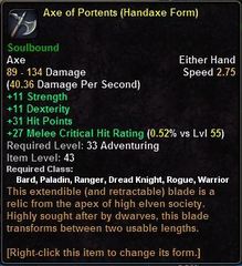 In-game tooltip for Axe Of Portents (Handaxe Form)