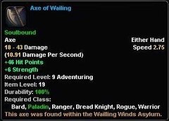 In-game tooltip for Axe Of Wailing