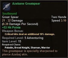 In-game tooltip for Azebane Greatspear
