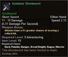In-game tooltip for Azebane Shortsword