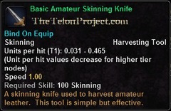 In-game tooltip for Basic Amateur Skinning Knife