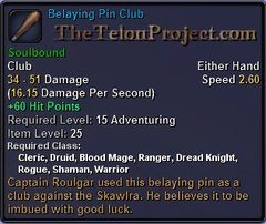 In-game tooltip for Belaying Pin Club