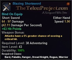 In-game tooltip for Blazing Shortsword