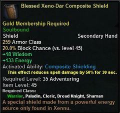 In-game tooltip for Blessed Xeno-Dar Composite Shield