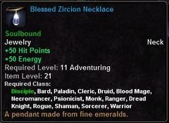 In-game tooltip for Blessed Zircion Necklace
