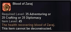 In-game tooltip for Blood Of Zaraj