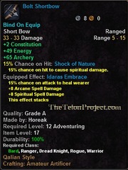 In-game tooltip for Bolt Shortbow
