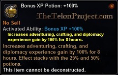 In-game tooltip for Bonus Xp Potion +100%