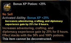 In-game tooltip for Bonus XP Potion +25%