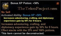 In-game tooltip for Bonus XP Potion +50%