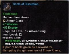 In-game tooltip for Boots Of Disruption