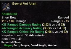 In-game tooltip for Bow Of Vol Anari