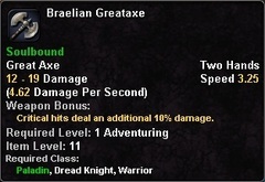 In-game tooltip for Braelian Greataxe