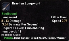 In-game tooltip for Braelian Longsword
