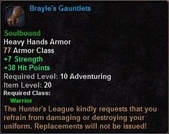 In-game tooltip for Brayle's Gauntlets