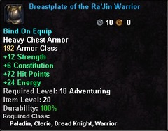 In-game tooltip for Breastplate of the Ra'Jin Warrior