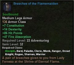 In-game tooltip for Breeches of the Flamemaiden