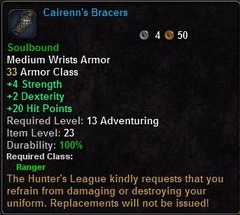 In-game tooltip for Cairenn's Bracers