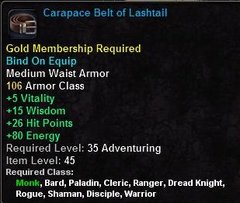 In-game tooltip for Carapace Belt of Lashtail