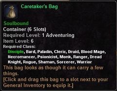 In-game tooltip for Caretaker's Bag