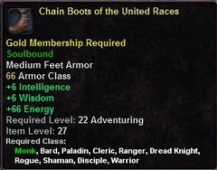 In-game tooltip for Chain Boots of the United Races
