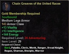 In-game tooltip for Chain Greaves of the United Races