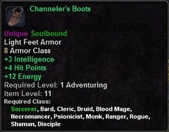 In-game tooltip for Channeler's Boots