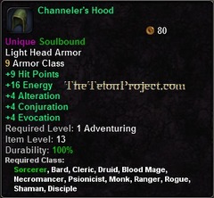 In-game tooltip for Channeler's Hood
