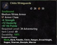 In-game tooltip for Chitin Wristguards