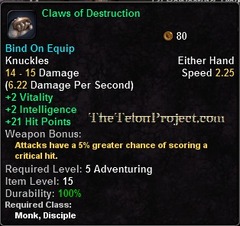 In-game tooltip for Claws of Destruction