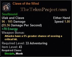 In-game tooltip for Claws of the Wind