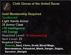 In-game tooltip for Cloth Gloves of the United Races