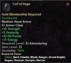 In-game tooltip for Coif Of Rage